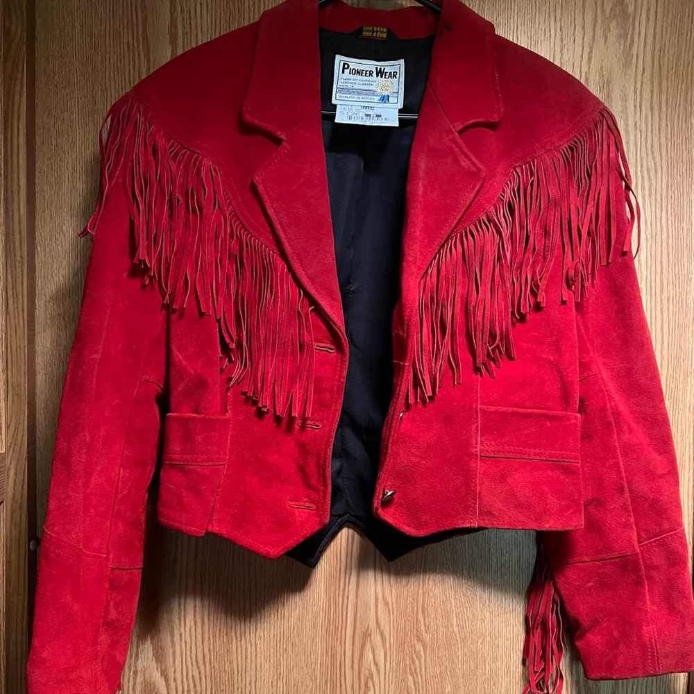 Vintage Red Suede Jacket with Fringe